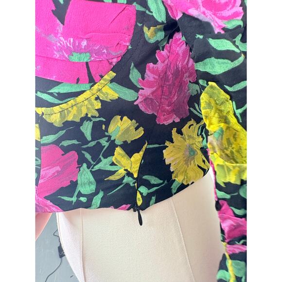 Zara Black Floral Long Sleeve Crop Top Womens Medium Sweetheart Babydoll - Picture 8 of 12